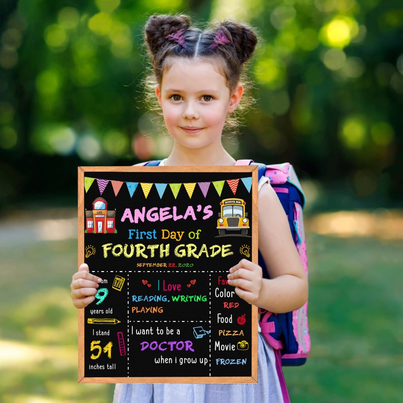 BAODLON First Day of School Sign - 14" X 11" Double-Sided Board With Frame for Kids - Chalkboard for First & Last Day, Back to School Supplies for Preschool Kindergarten 1st Grade - Image 2